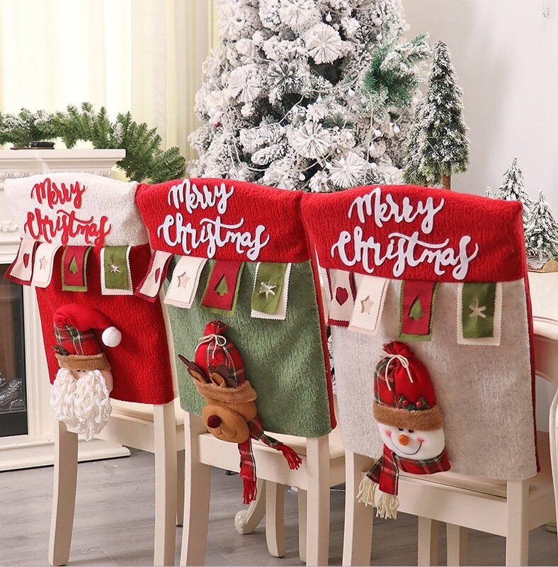 Karácsonyi Székhuzat 3D Rajzfilm Otthoni Asztal Vacsora Szék Üléshuzat Dekoráció Karácsonyi parti újévi lakberendezés