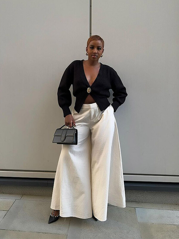 Rudens moteriškas elegantiškas vienos sagos megztinis megztinis 2024 m. madingi V formos iškirptės ilgomis rankovėmis ploni megztiniai moteriški Prašmatnus solidus gatvės trikotažas