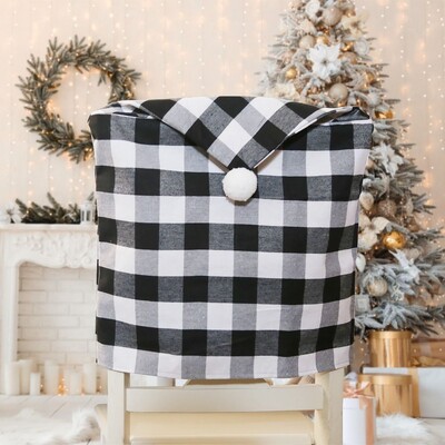 Grotelių kalėdinis kėdės užvalkalas Stretch Soft Xmas vakarienės kėdės sėdynės užvalkalas Nuimamas Kalėdų stalo dekoras Naujųjų metų reikmenys