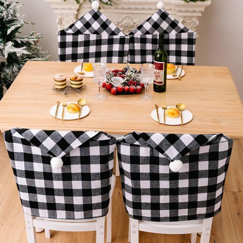 Husă pentru scaun de Crăciun cu zăbrele, extensibilă, moale, pentru cina de Crăciun, pentru scaun, detașabilă, pentru decorarea mesei de Crăciun, Rechizite de Anul Nou