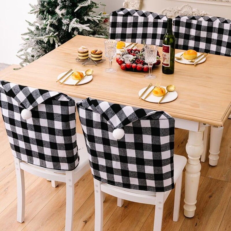 Husă pentru scaun de Crăciun cu zăbrele, extensibilă, moale, pentru cina de Crăciun, pentru scaun, detașabilă, pentru decorarea mesei de Crăciun, Rechizite de Anul Nou