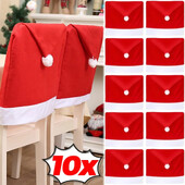 10/1 bucăți husă pentru scaun pentru pălărie de Moș Crăciun, roșu, nețesut, pentru fața de masă de Crăciun, pentru scaun, pentru decorare, pentru casă, protectie pentru scaune, accesorii pentru petreceri de Crăciun