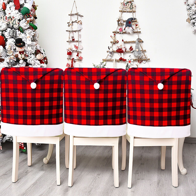 Karácsonyi székhuzatok Kockás támlás székhuzatok otthoni konyhai ünnepi bulihoz, karácsonyi dekorációhoz