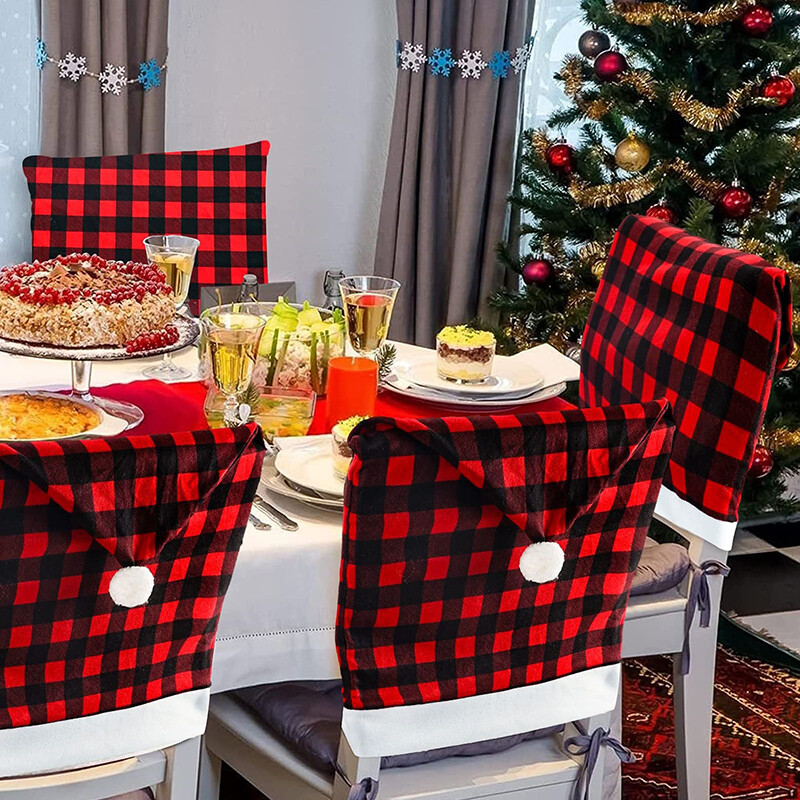 Karácsonyi székhuzatok Kockás támlás székhuzatok otthoni konyhai ünnepi bulihoz, karácsonyi dekorációhoz