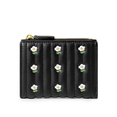 PU bőr rövid pénztárca új mini cipzáras pénzes táska egyszínű virágos kártyatartók lány