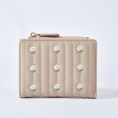 PU bőr rövid pénztárca új mini cipzáras pénzes táska egyszínű virágos kártyatartók lány