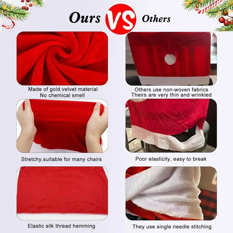 2/4/6 db karácsonyi székhuzatok, piros Mikulás sapka védőhuzat Karácsonyi szék háttámlák karácsonyi ebédlő dekorációhoz