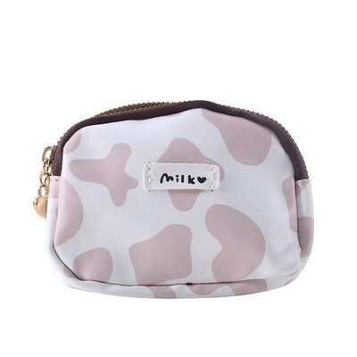 Aranyos női pénztárca Tehénnyomat PU bőr névjegykártya tartó Női érme pénztárca, női cipzáras karikatúra pénztárca