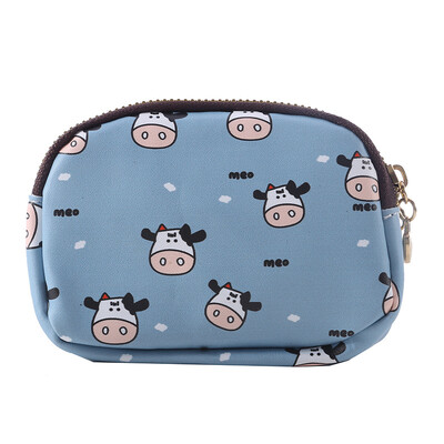 Aranyos női pénztárca Tehénnyomat PU bőr névjegykártya tartó Női érme pénztárca, női cipzáras karikatúra pénztárca