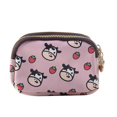 Aranyos női pénztárca Tehénnyomat PU bőr névjegykártya tartó Női érme pénztárca, női cipzáras karikatúra pénztárca