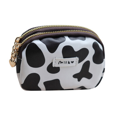 Aranyos női pénztárca Tehénnyomat PU bőr névjegykártya tartó Női érme pénztárca, női cipzáras karikatúra pénztárca