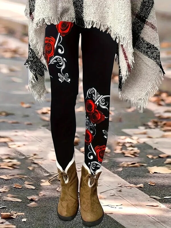 Tavaszi/nyári virágmintás női karcsúsított, csípőemelő sztreccs kényelmes, alkalmi leggings