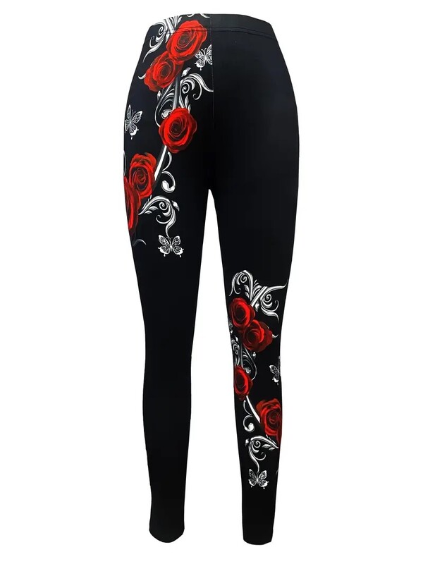 Tavaszi/nyári virágmintás női karcsúsított, csípőemelő sztreccs kényelmes, alkalmi leggings