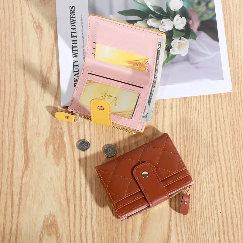 Portofele pentru femei, din piele PU, pentru femei, mini suport pentru carduri multiple, portofele scurte, subțire, mic, fermoar, carteras pentru femei