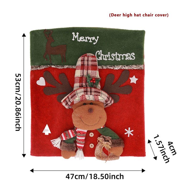 46x54 cm Kūrybiški kalėdiniai užvalkalai 3D Kalėdų senelio/sniego senio/briedžio kėdės užvalkalas 2025 m. Naujųjų metų virtuvės dekoravimas valgomojo kėdės galinis užvalkalas