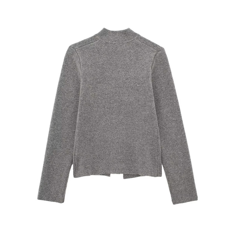 Aoaiiys pilkas megztas megztinis moterims megztiniai V formos iškirpte Asimetriški ilgomis rankovėmis Elegantiški moteriški megztiniai Nauji madingi megztiniai