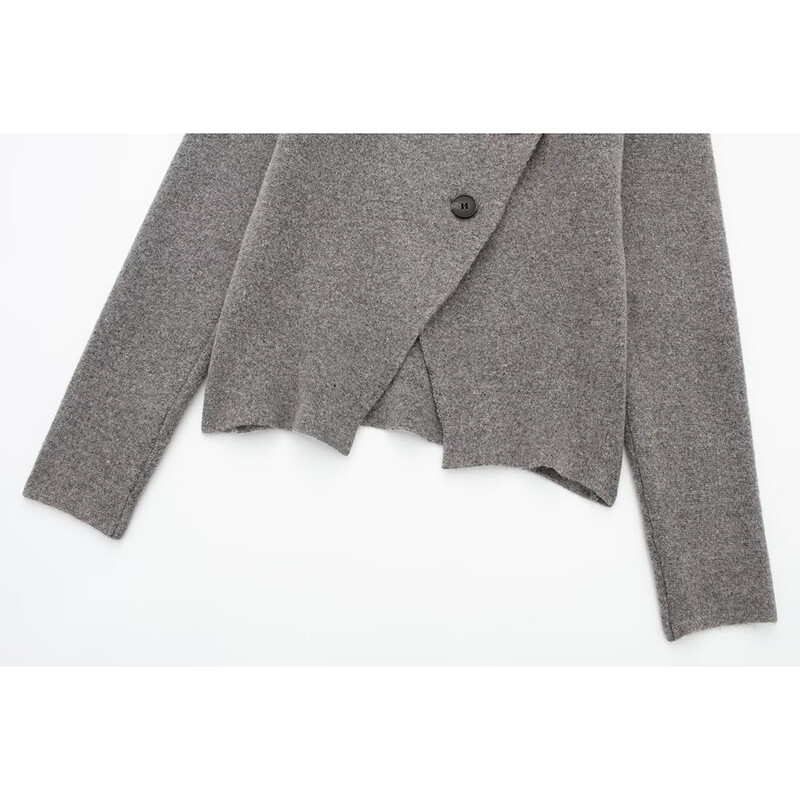 Aoaiiys pilkas megztas megztinis moterims megztiniai V formos iškirpte Asimetriški ilgomis rankovėmis Elegantiški moteriški megztiniai Nauji madingi megztiniai