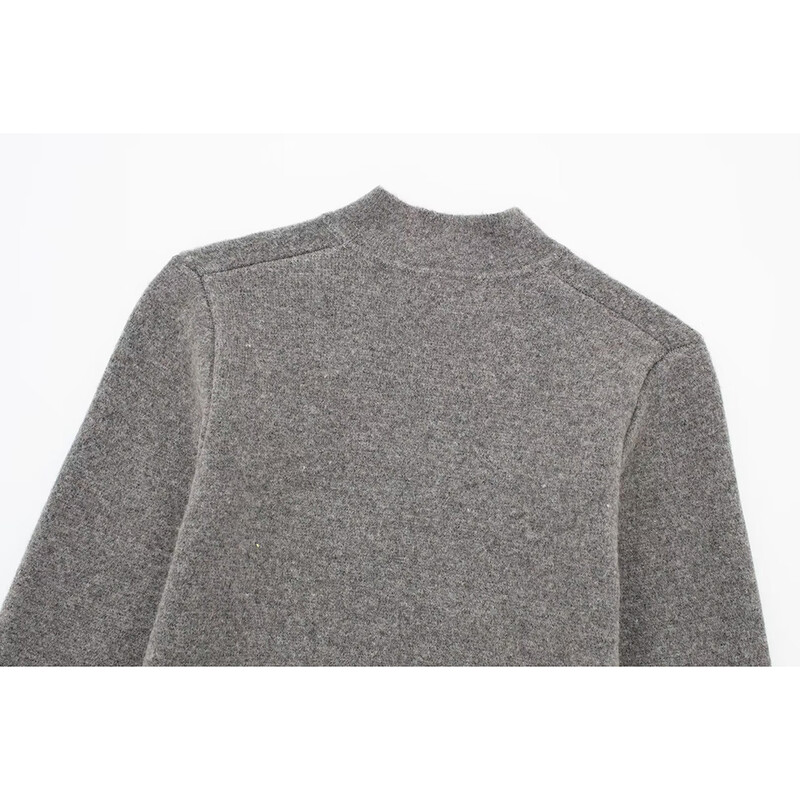 Aoaiiys pilkas megztas megztinis moterims megztiniai V formos iškirpte Asimetriški ilgomis rankovėmis Elegantiški moteriški megztiniai Nauji madingi megztiniai