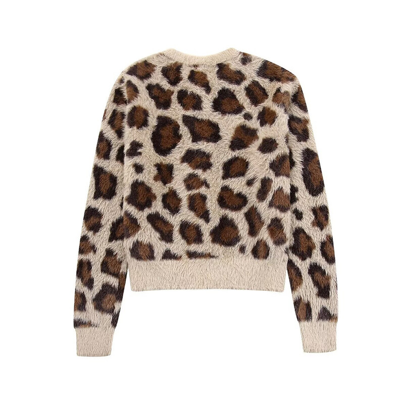 Aoaiiys kötőkardigán női pulóverek Leopárd egysoros O-nyakú hosszú ujjú őszi téli meleg új divatos kardigánok
