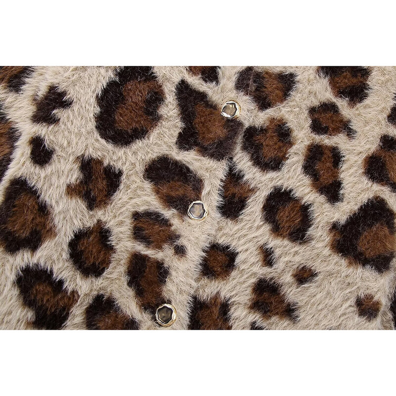 Aoaiiys kötőkardigán női pulóverek Leopárd egysoros O-nyakú hosszú ujjú őszi téli meleg új divatos kardigánok