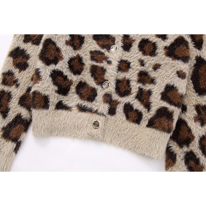 Aoaiiys kötőkardigán női pulóverek Leopárd egysoros O-nyakú hosszú ujjú őszi téli meleg új divatos kardigánok