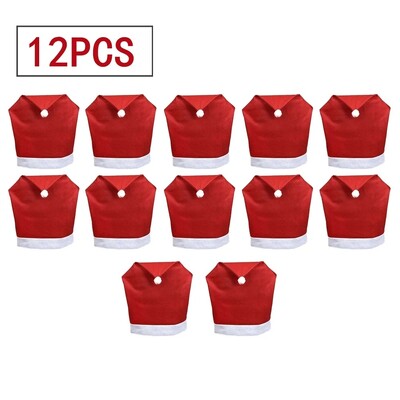 2-12 db karácsonyi székhuzatok, piros Mikulás sapka alakú, nem szőtt üléshuzat otthoni partihoz étkező dekor kellékek újévi karácsonyi ajándék