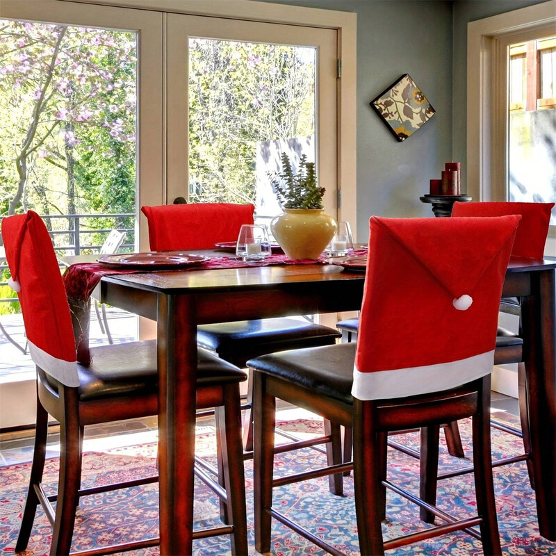 2-12 db karácsonyi székhuzatok, piros Mikulás sapka alakú, nem szőtt üléshuzat otthoni partihoz étkező dekor kellékek újévi karácsonyi ajándék