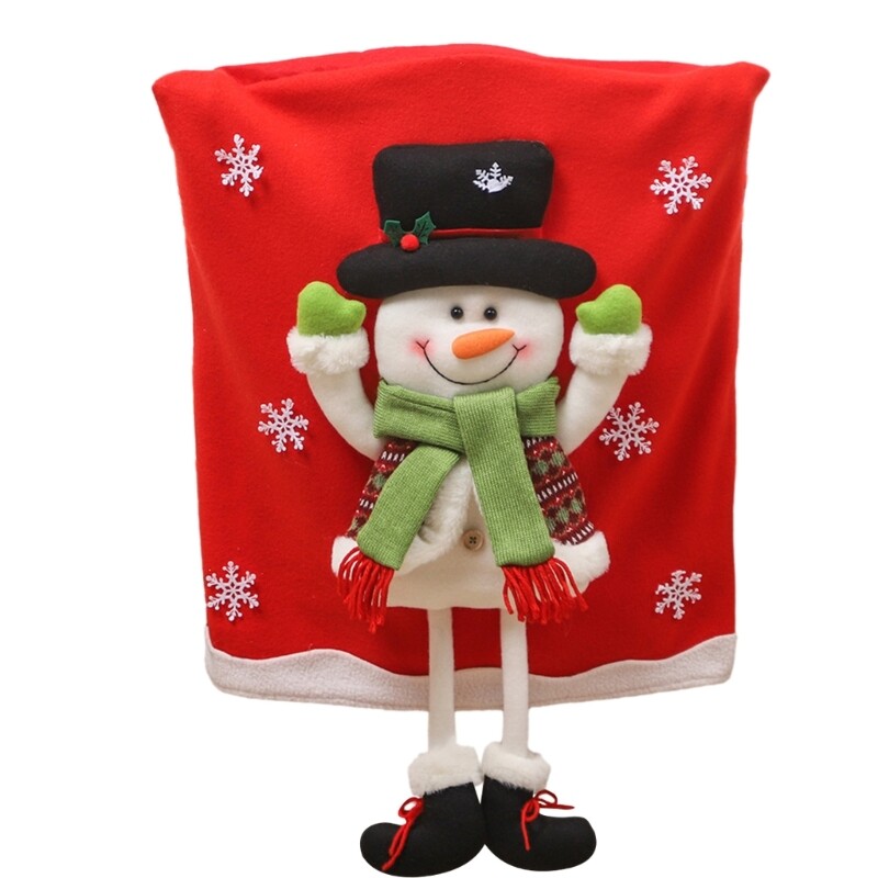 Ünnepi parti dekoráció, karácsonyi székhuzat Hóember Mikulás szék háttámla dekor L9BE