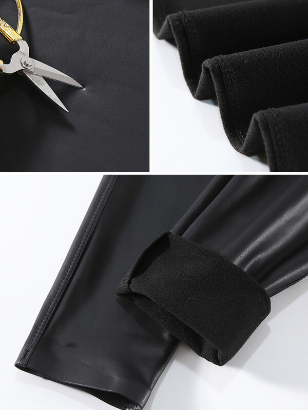 Rudens ziema sieviešu flīsa matēti ādas legingi Augstas kvalitātes aitādas ar augstu vidukli elastīgas PU ādas bikses Slim Sexy Legings