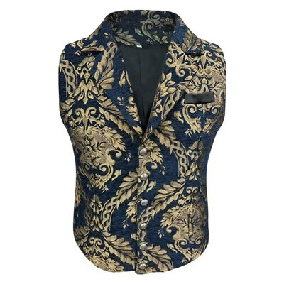 Férfi karcsú szabású, gótikus Steampunk mellény, dekoratív mintás viktoriánus cosplay mellény, formális öltöny mellény