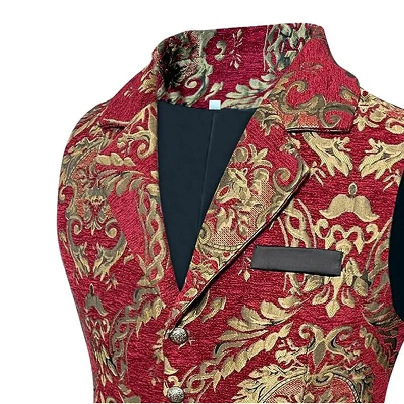 Férfi karcsú szabású, gótikus Steampunk mellény, dekoratív mintás viktoriánus cosplay mellény, formális öltöny mellény
