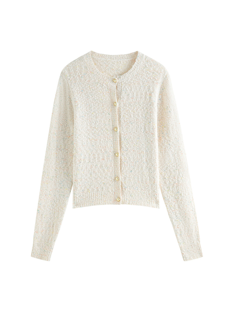 FSLE Pleteni kardigan dugih rukava s okruglim izrezom za žene 2024., novi dizajn u francuskom stilu, elegantni gornji dio od cvjetne pređe 24FS13141