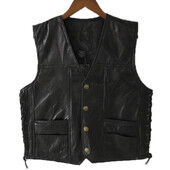 1 DB Punk motoros mellény, csipkegombos őszi ujjatlan férfi dzseki fekete bőr poliészter motoros mellény férfiaknak