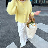 Lamuusaa y2k pulóverek 2000-es évek női egyszínű kerek nyakú, egysoros, hosszú ujjú kardigán felsők Meleg kötöttáru Utcai ruházat