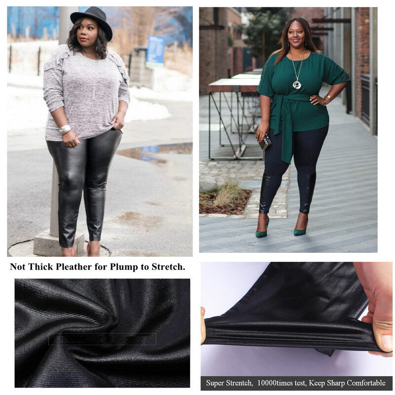 Plusz méretű műbőr PU leggings fényes szövet fekete lányok spandex szövet Pleather leggings rugalmas magas derekú Jegging