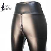 Juodos PU odinės kelnės, moteriškos aukštu juosmeniu, liesos „push-up“ antblauzdžiai, elastingi tamprūs „Pantalon Mujer“ atviros tarpkojo kelnės su dvigubu užtrauktuku