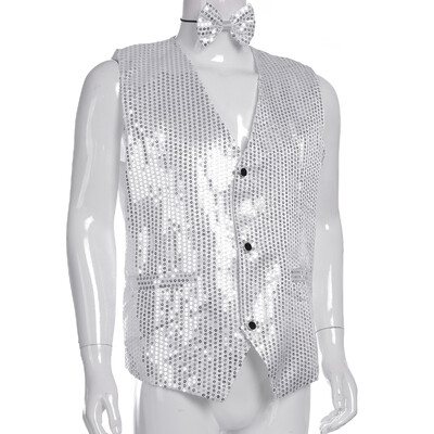 Blazer cu paiete pentru bărbați, vestă cu butoane, vestă cu papion, vestă subțire, fără mâneci, seara de afaceri pentru bărbați, petrecere de nuntă