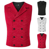 Férfi viktoriánus Steampunk mellény Reneszánsz középkori gótikus mellény Vintage fekete duplasoros ujjatlan öltöny dzseki