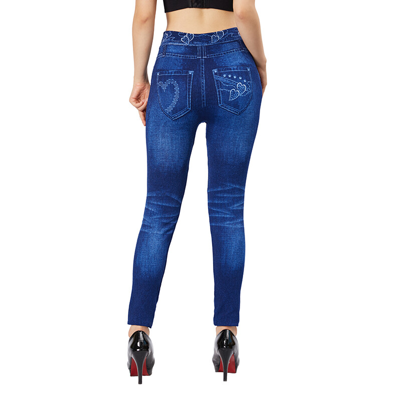 CUHAKCI magas derekú hamis leopárd masni mintás kék jeggings, sztreccs, karcsúsított ceruzanadrág műfarmer szexi női edzés jóga leggings