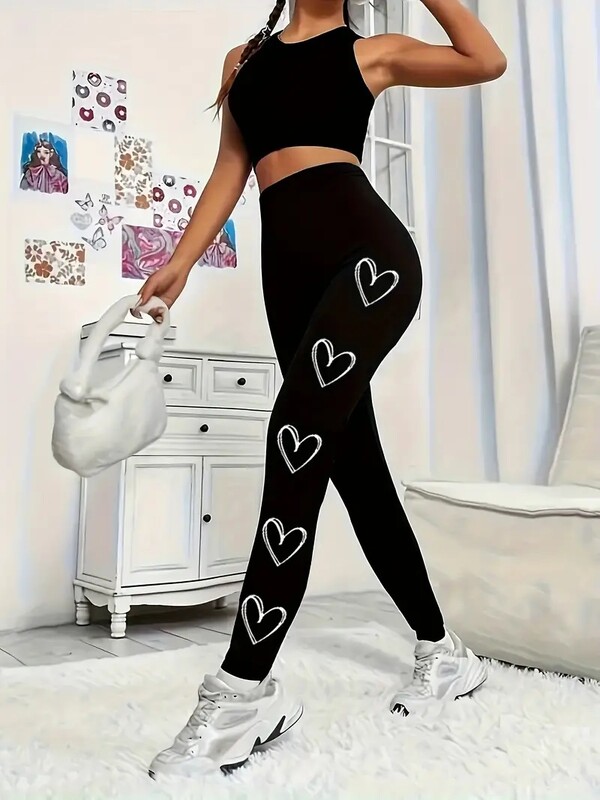 Love patchwork mintás feszes, rugalmas derékú női alkalmi leggings