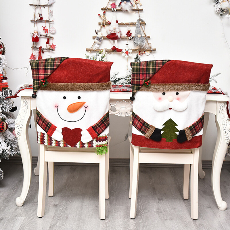 Husă pentru scaun de Crăciun Husă din spate pentru scaunul de cină cu atmosferă de desene animate, drăguț, moale, petrecere de Crăciun 2023, decorațiuni pentru casă de Anul Nou