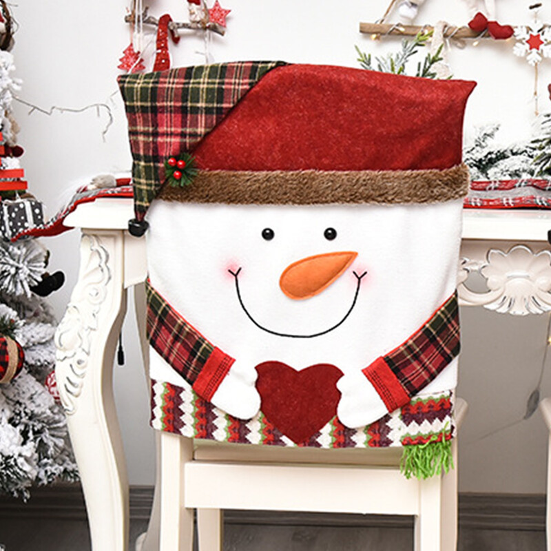 Husă pentru scaun de Crăciun Husă din spate pentru scaunul de cină cu atmosferă de desene animate, drăguț, moale, petrecere de Crăciun 2023, decorațiuni pentru casă de Anul Nou