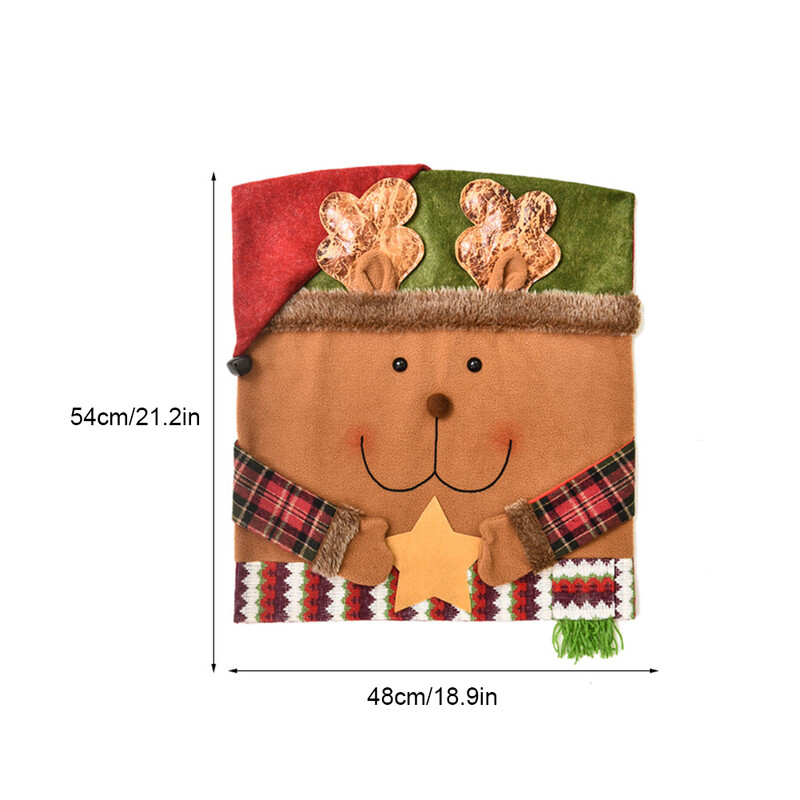 Husă pentru scaun de Crăciun Husă din spate pentru scaunul de cină cu atmosferă de desene animate, drăguț, moale, petrecere de Crăciun 2023, decorațiuni pentru casă de Anul Nou