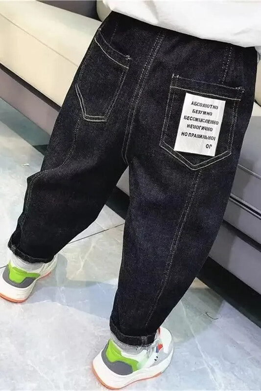 Divatos, menő gyerekfarmer Bő szabású hosszú nadrág fiúknak 2023. tavaszi ősz, új stílusú utcai viselet