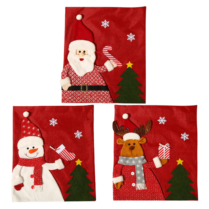 Karácsonyi szék háttámlák Mikulás székhuzatok 3D mintákkal vászon szék háttámla karácsonyi vacsora dekorációhoz
