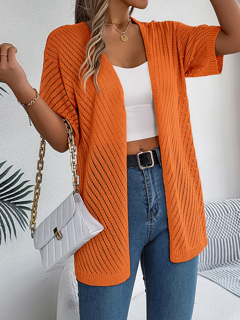 Hétköznapi egyszínű, rövid ujjú, kivágott kötött kardigánok nőknek