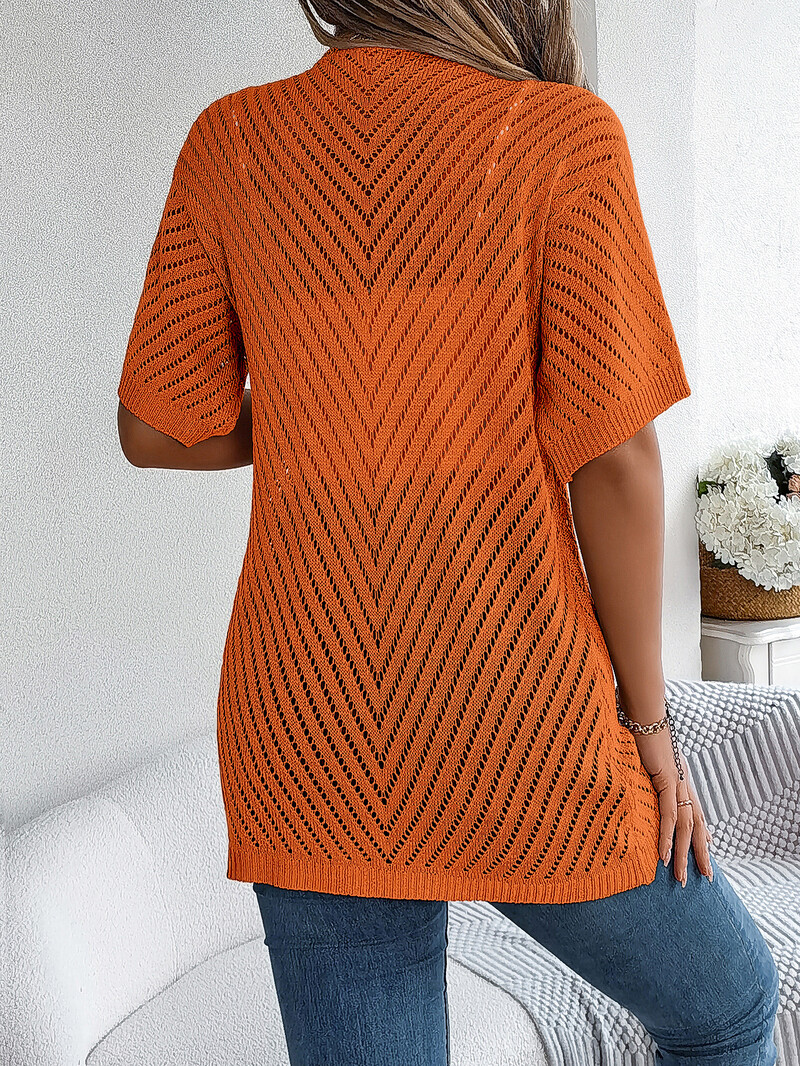 Hétköznapi egyszínű, rövid ujjú, kivágott kötött kardigánok nőknek