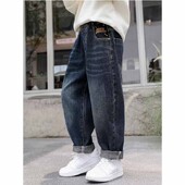 2024 m. berniukams Madingi Džinsai Vaikiškos laisvos laisvalaikio kelnės Pavasaris Ruduo Nauji Vaikams elastingos juosmens kišeninės kelnės 5–14 m.