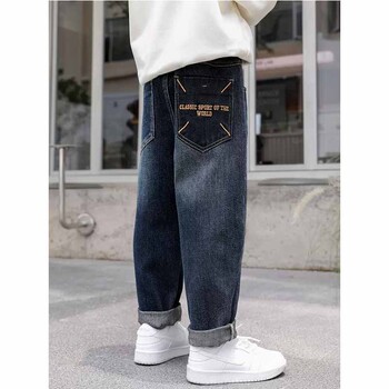 2024 Boys Fashion Jeans Παιδικά Loose Casual Παντελόνια Άνοιξη Φθινόπωρο Νέο Παιδικό Ελαστικό Παντελόνι Τσέπης στη Μέση 5-14 ετών