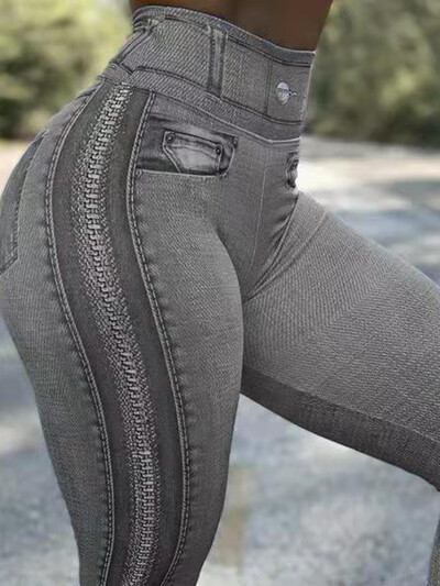 Σέξι παντελόνι Penci Fitness Leggins Νέα μόδα Κολάν με εμπριμέ φερμουάρ Faux τζιν Τζιν Τζιν Αθλητικό παντελόνι